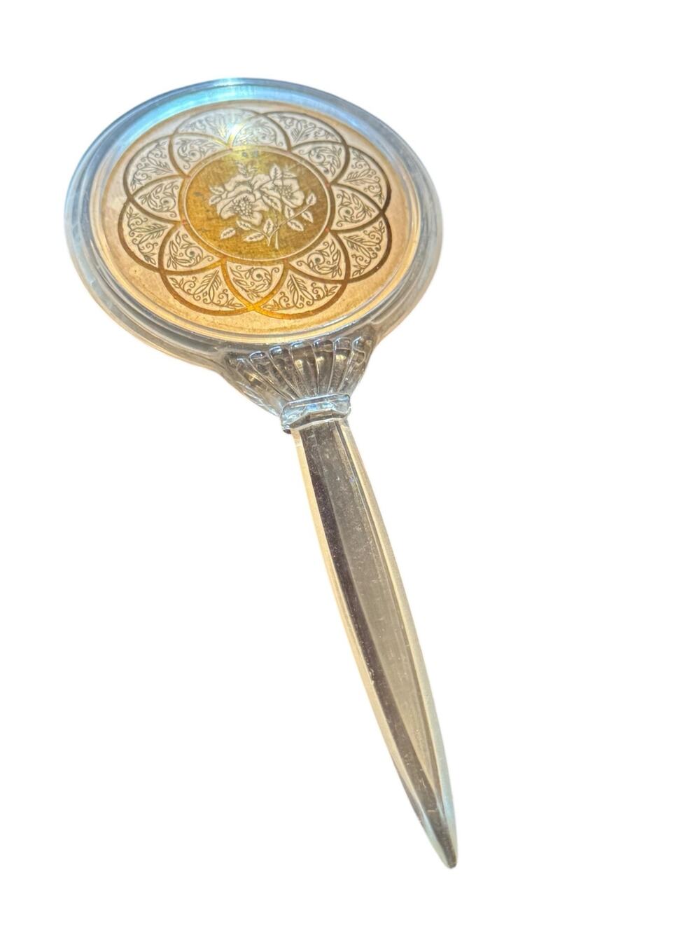 Mid Century Round Gold Detail Clear Handle Vanity Hair Brush